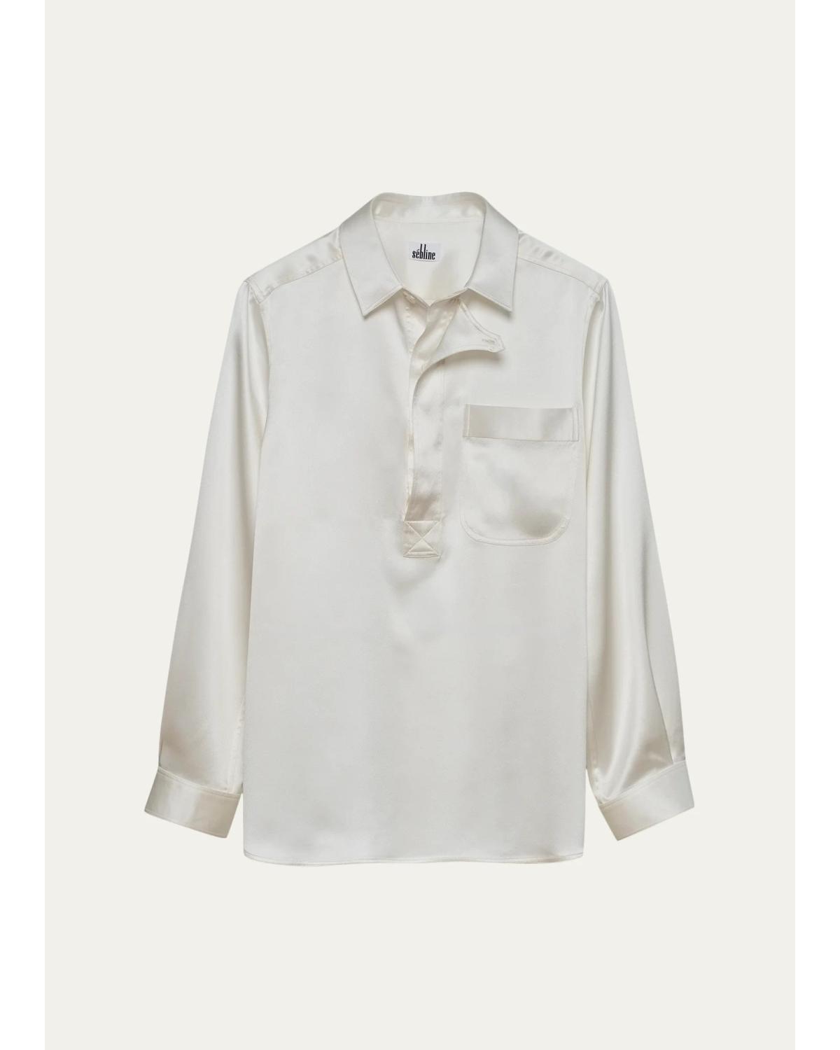Sébline Combat Satin Polo Shirt In White