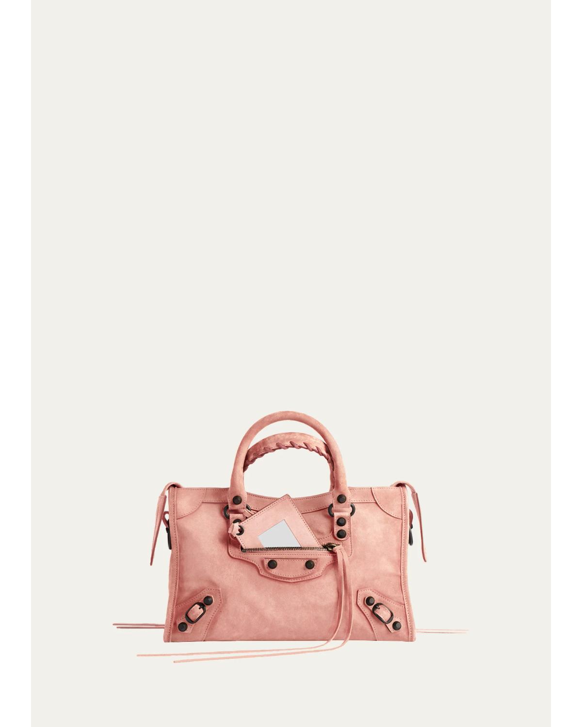 Balenciaga Le City Small Waxed Suede Top-handle Bag In Pink