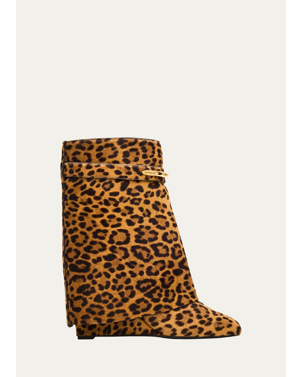 Givenchy 90mm Shark Pinch Leopard Calf Hair Wedge Ankle Boots In Black