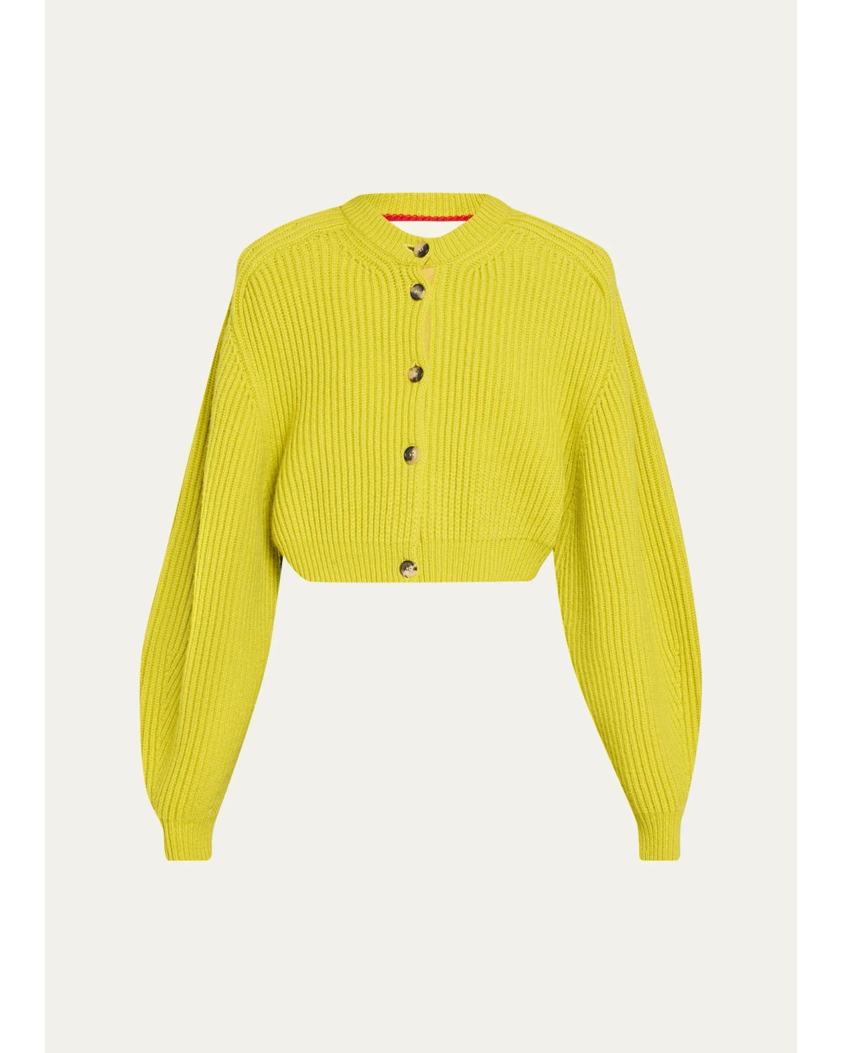Rùadh The Cadogan Cashmere Rib Crop Crewneck Cardigan In Green