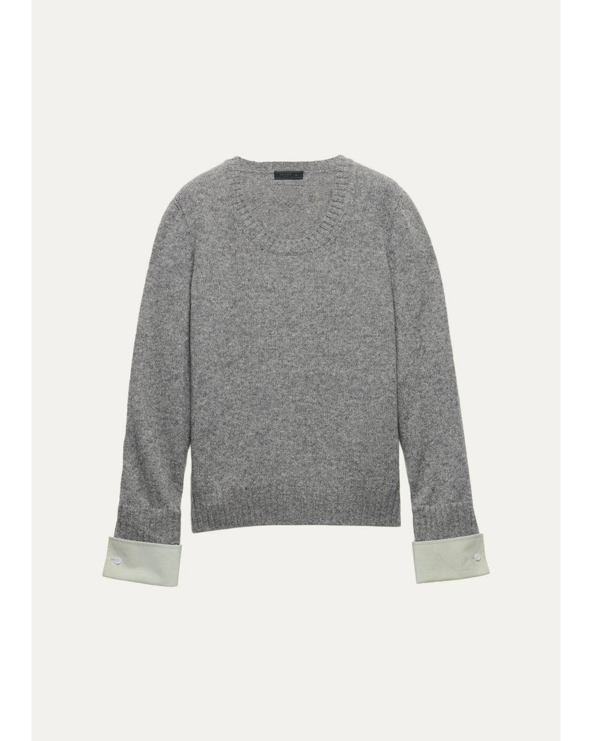 Men'S Layered-Cuff Wool Scoop-Neck Sweater