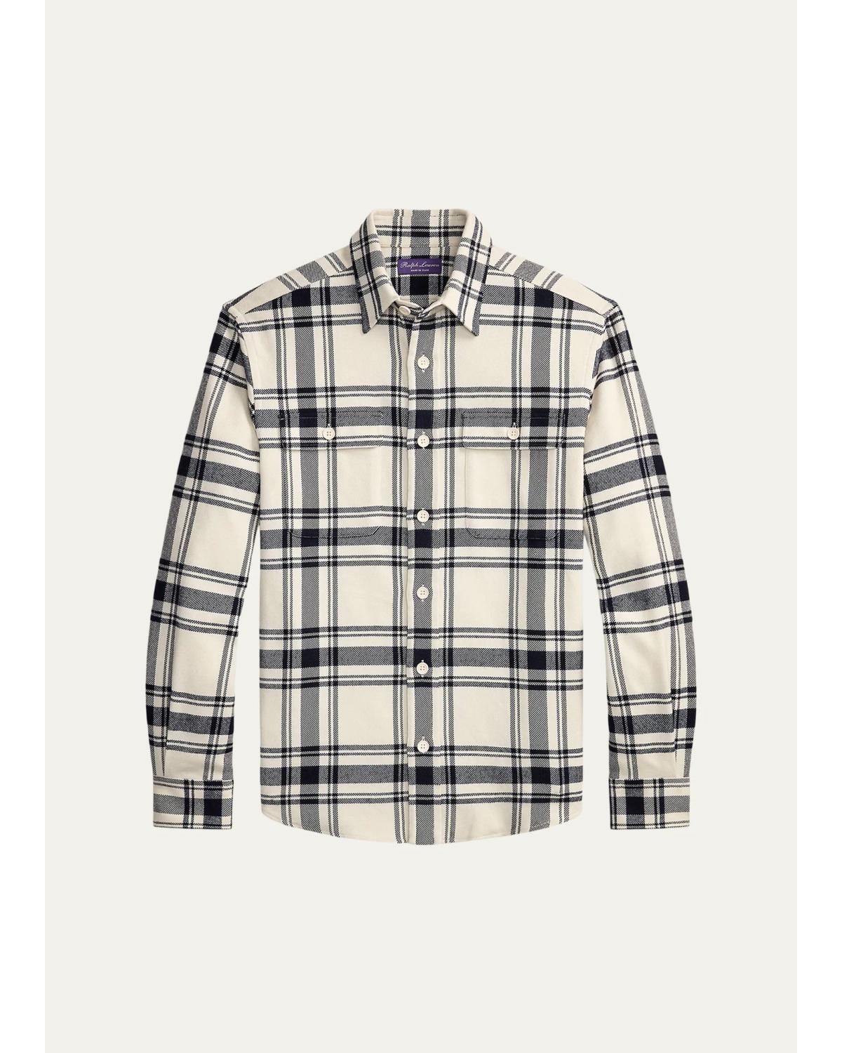 Men'S Plaid Cashmere-Cotton Shirt