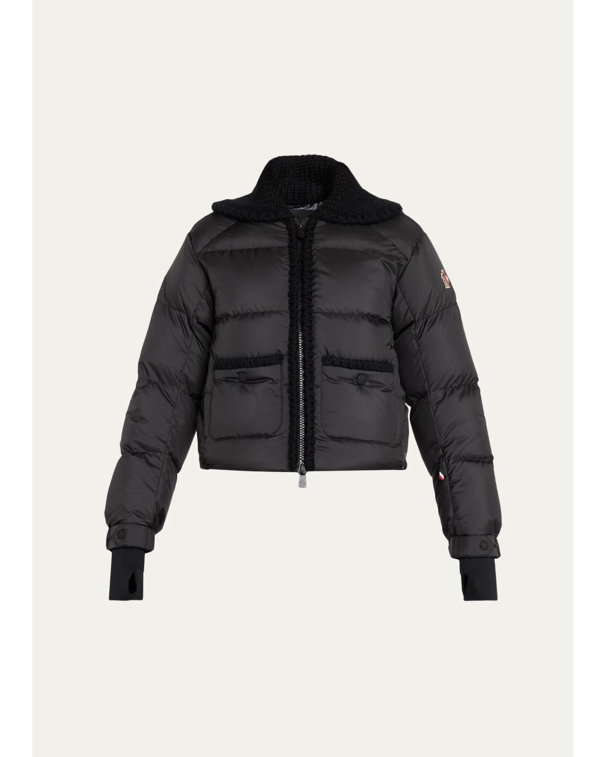 Jolie Rib Knit Collar Down Bomber Jacket