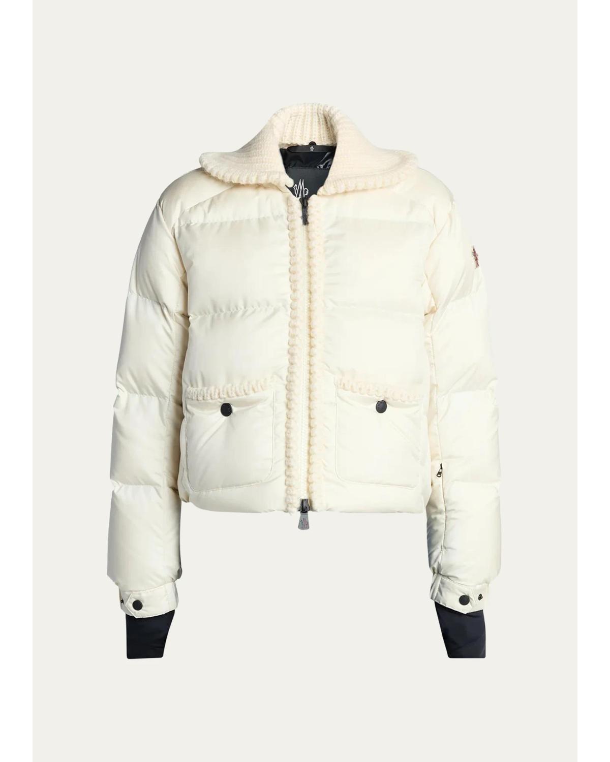 Jolie Rib Knit Collar Down Bomber Jacket