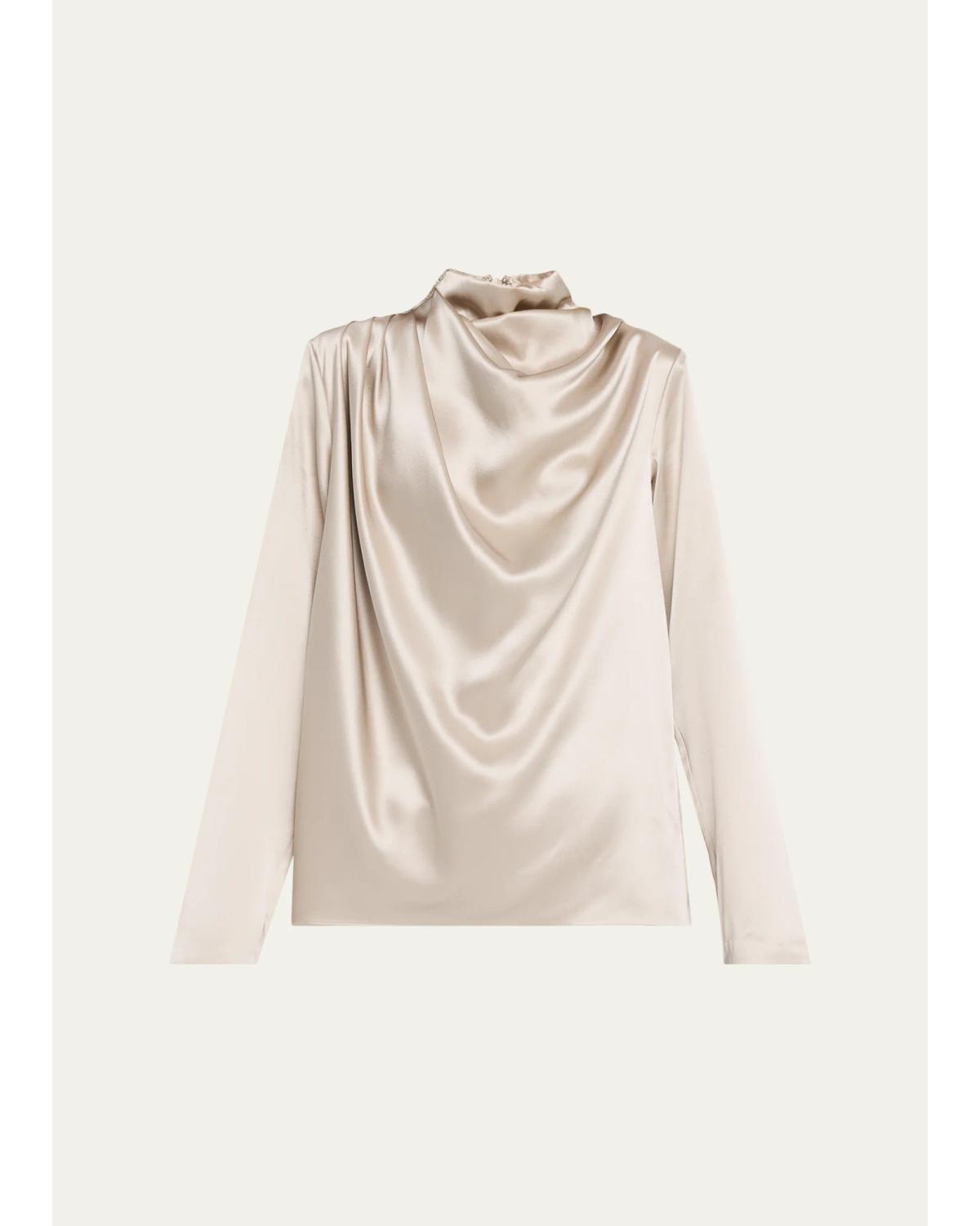 Sybil Draped Silk Long-Sleeve Top