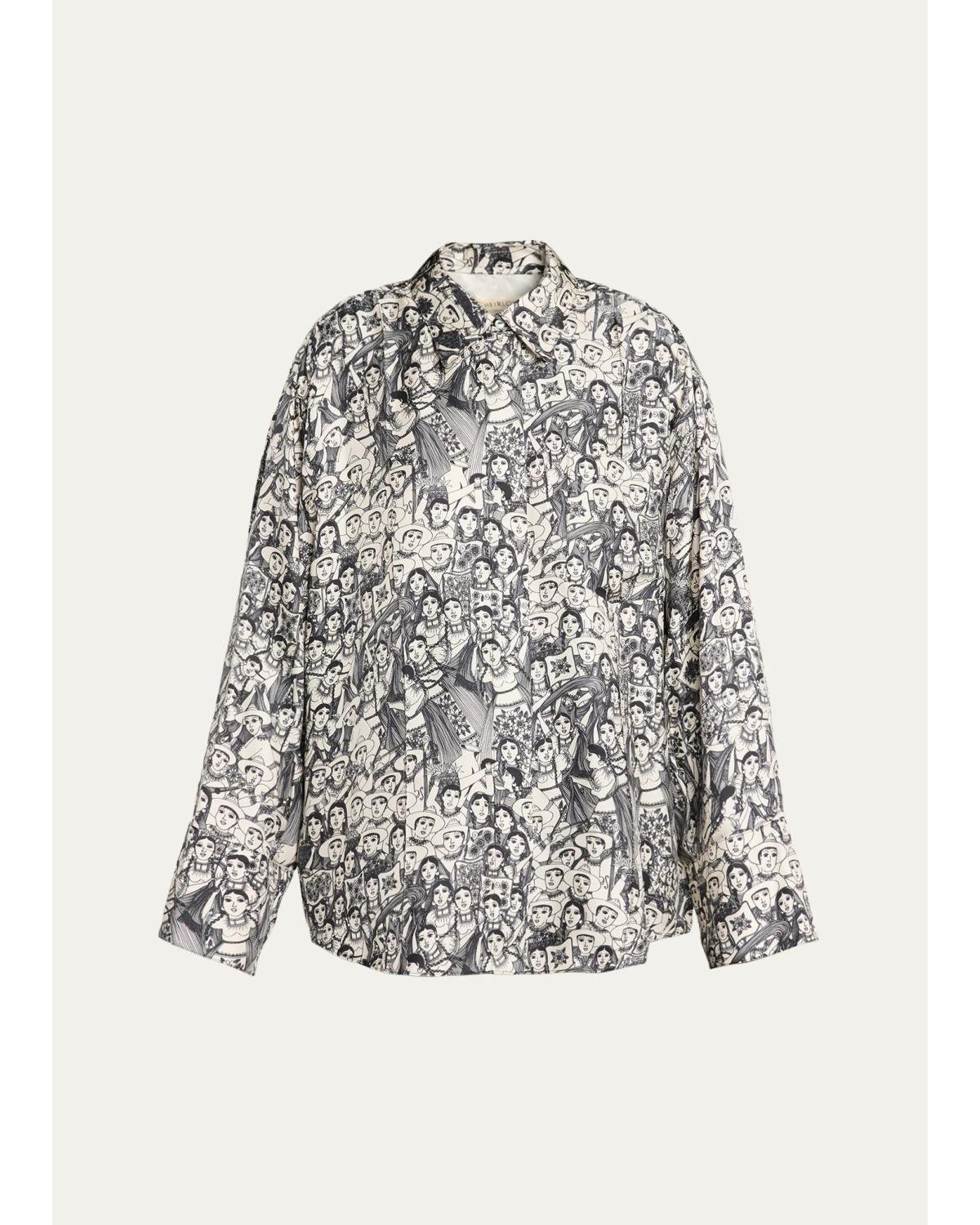 X Angelica Morales Gomez Printed Silk Twill Oversized Button-Down Shirt