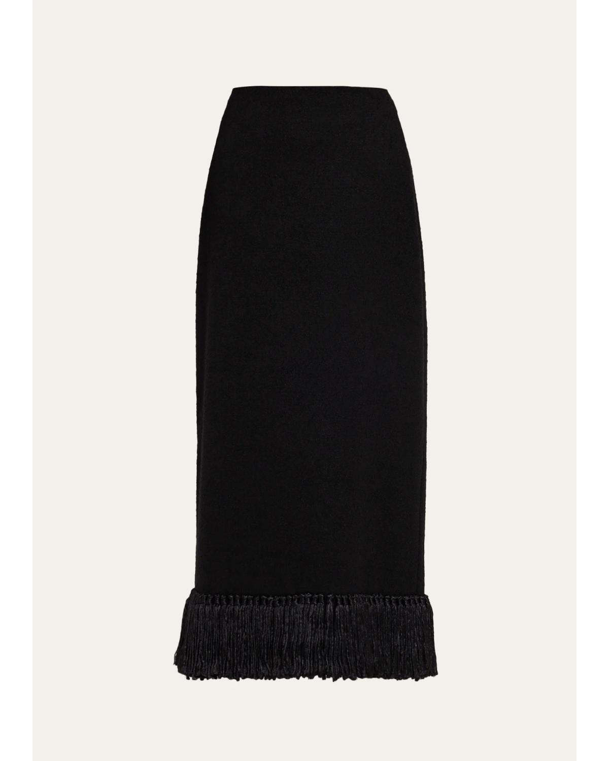 Matilde Tassel Fringe Wool Column Skirt