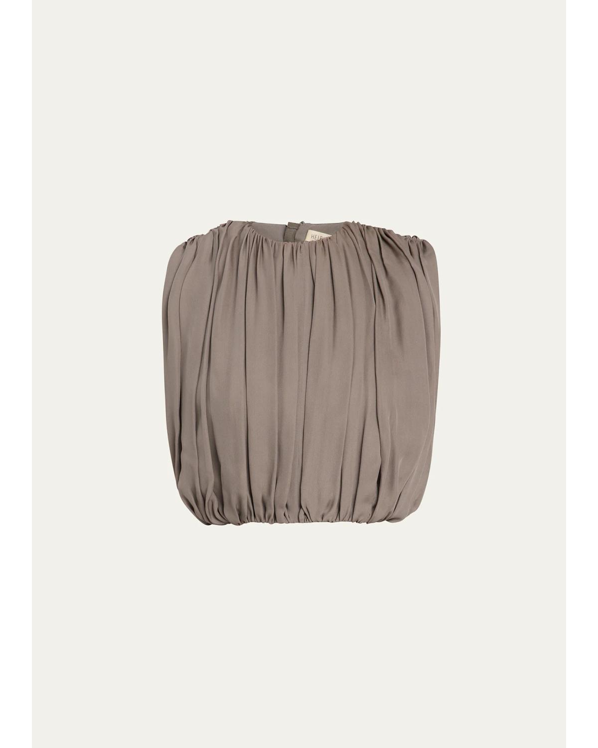 Penny Shirred Silk Double-Georgette Bubble Crop Top
