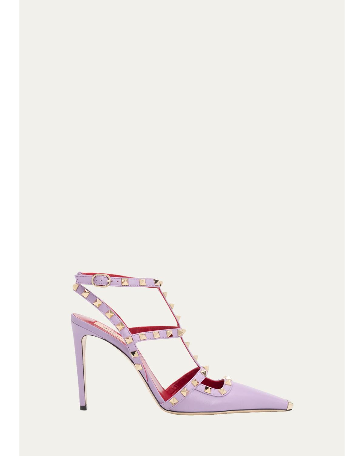 125Th 100Mm Rockstud Leather Ankle-Strap Pumps