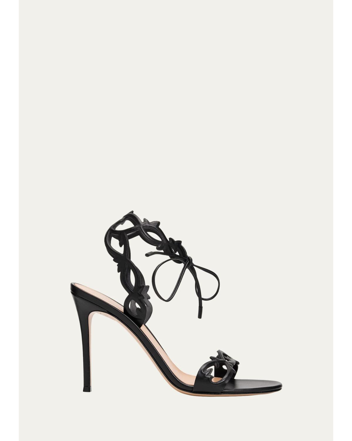 95Mm Nappa Leather Vine Ankle-Tie Sandals