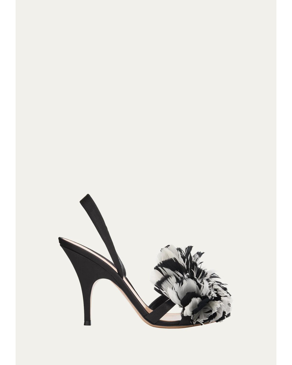95Mm Pom-Pom Crepe Slingback