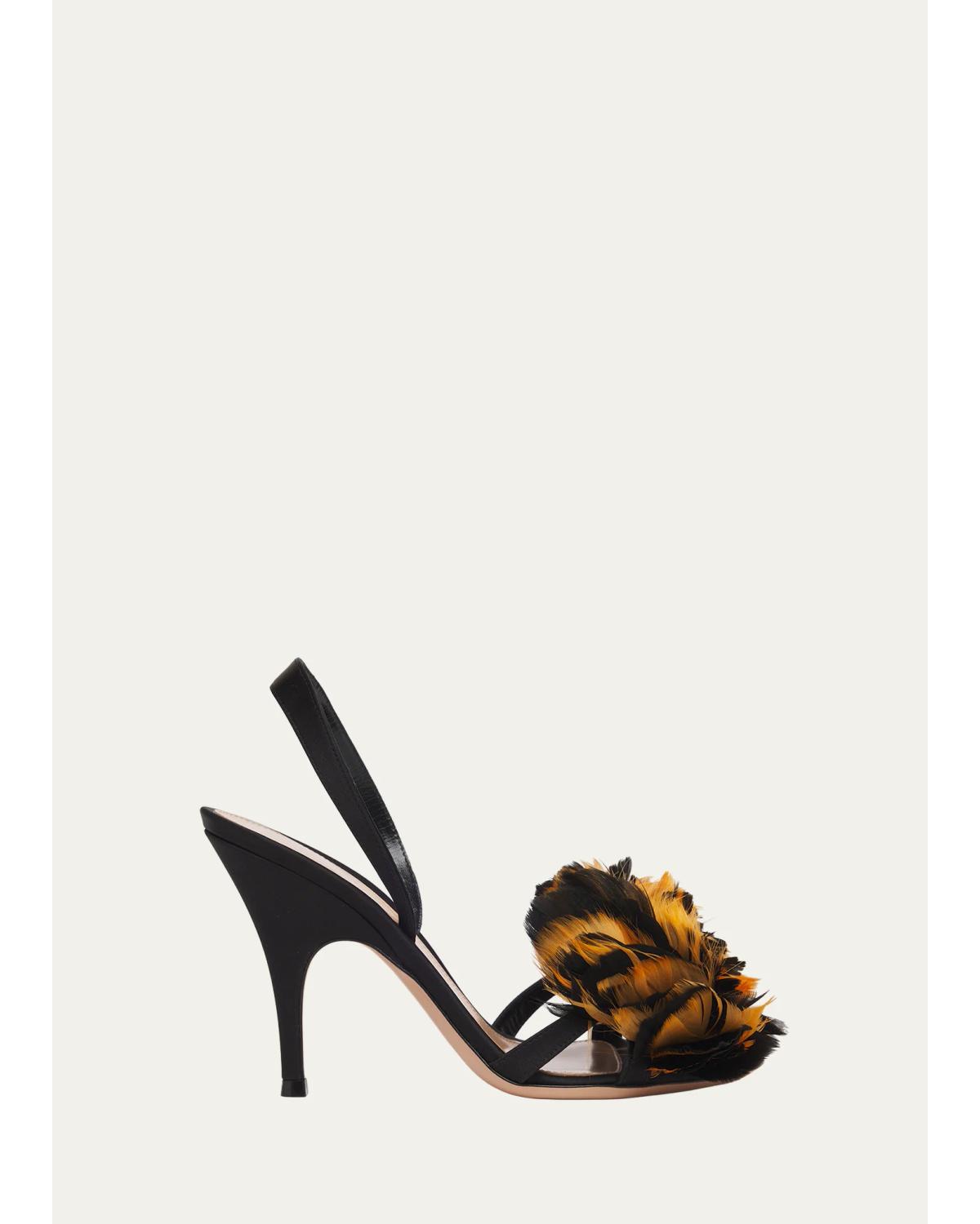 95Mm Pom-Pom Crepe Slingback