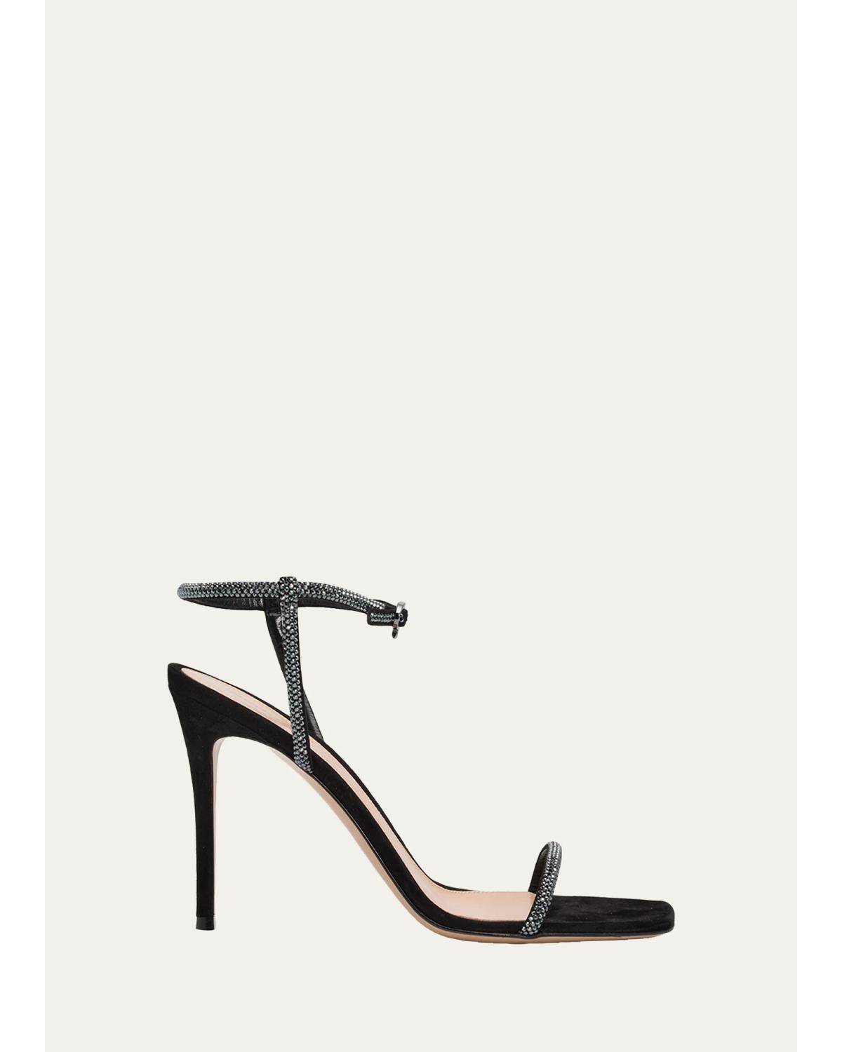 95Mm Suede Crystal Ankle-Strap Sandals
