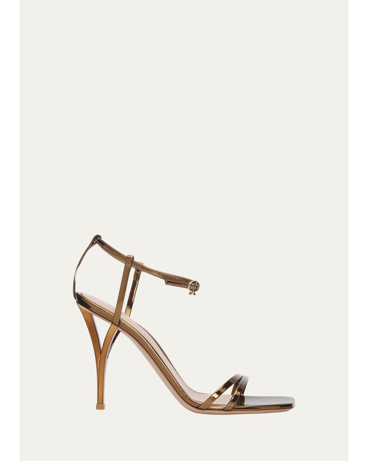 95Mm Metallic Leather Ankle-Strap Sandals