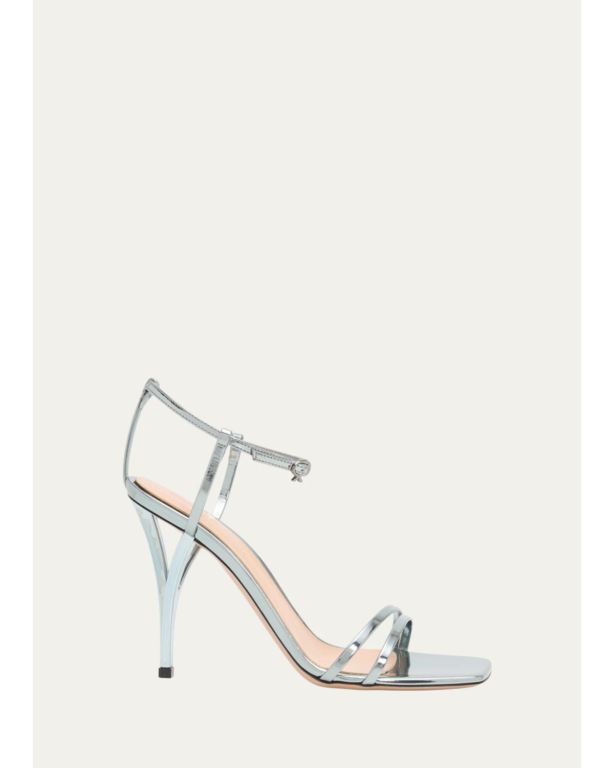 95Mm Metallic Leather Ankle-Strap Sandals