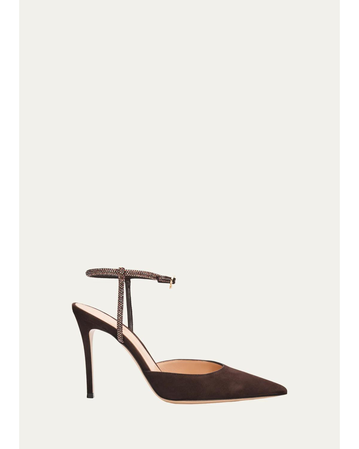 95Mm Suede Crystal-Strap Pumps