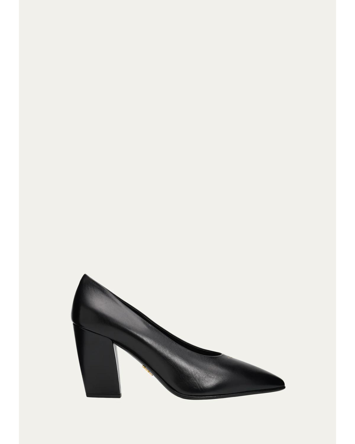85Mm Leather Block-Heel Pumps