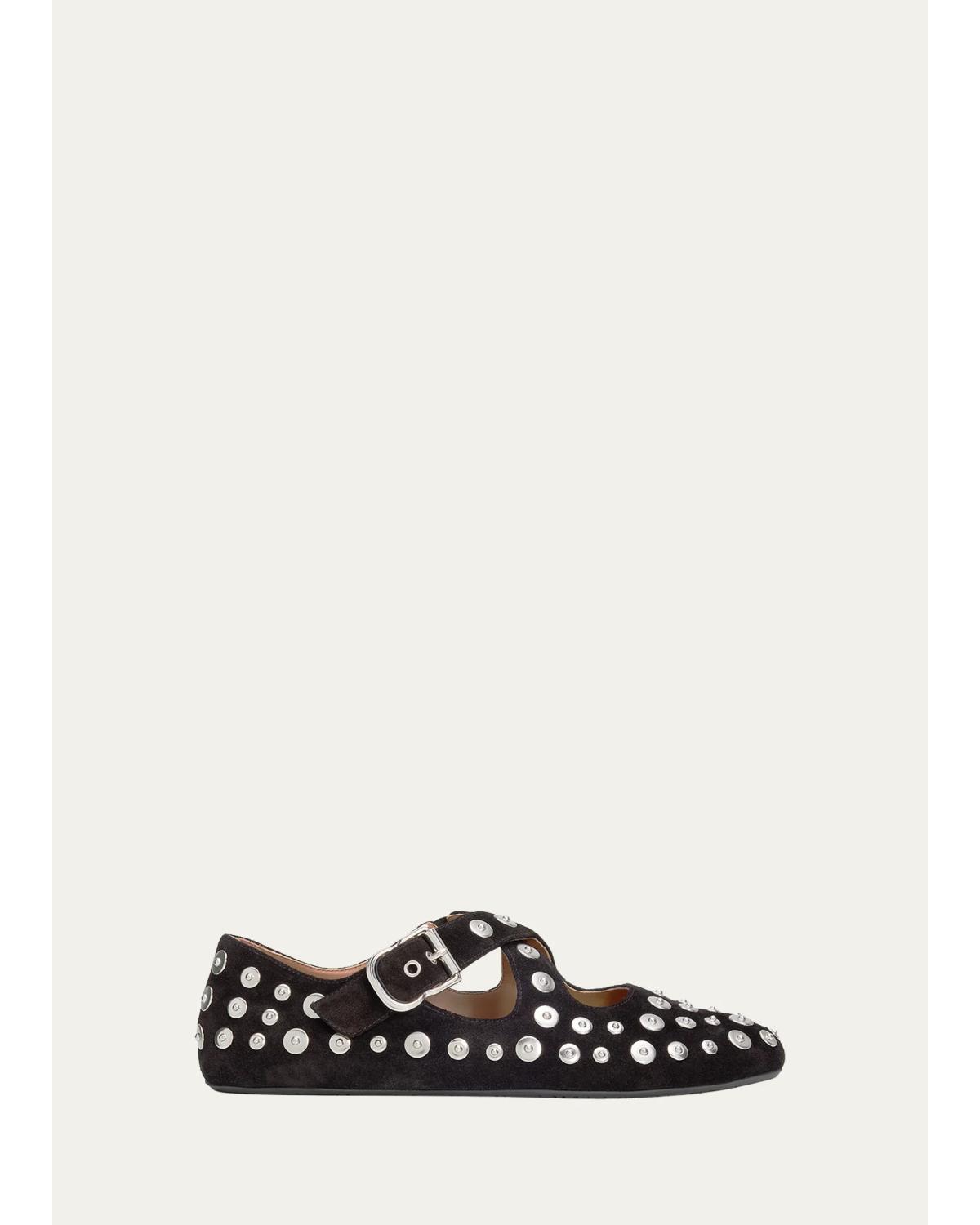 Grommet Suede Crisscross Ballerina Flats