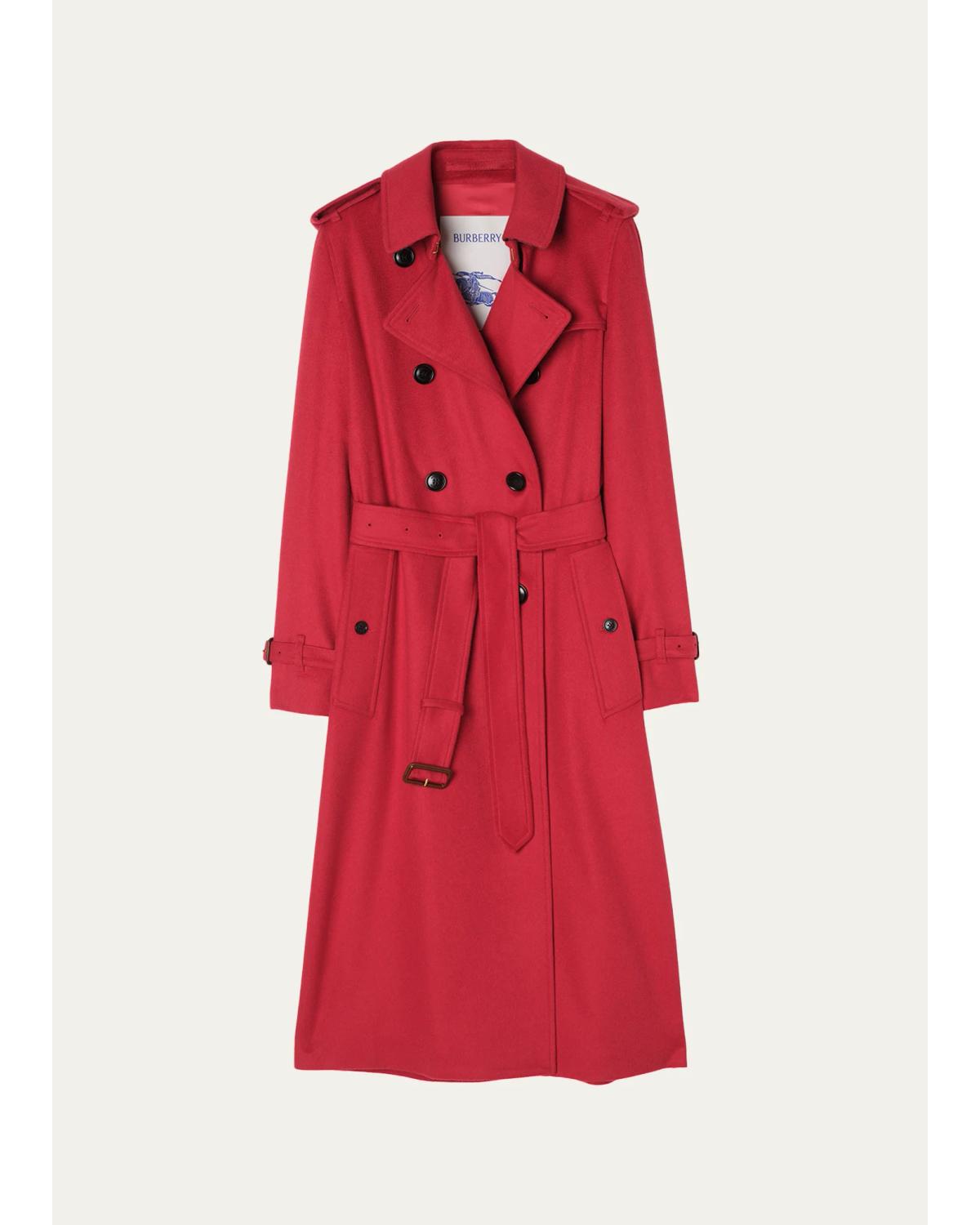 Kensington Belted Cashmere-Wool Double-Breasted Trench Coat