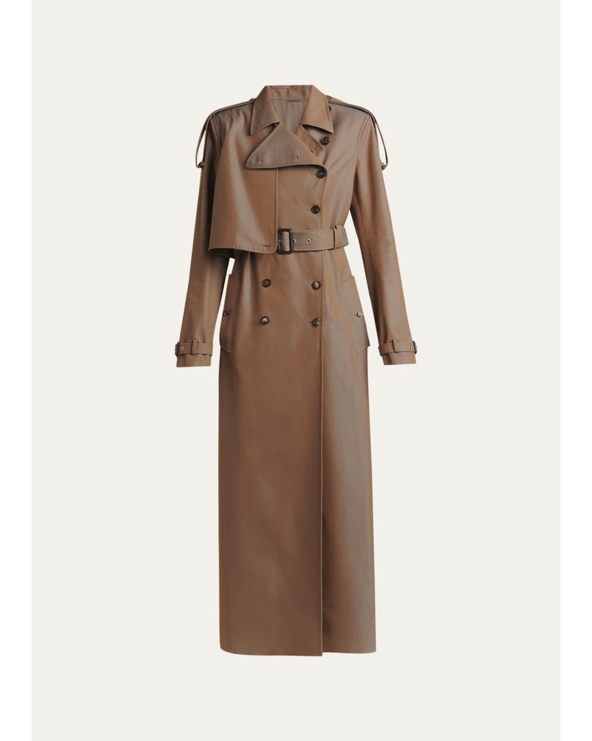 Light Cotton Double-Breasted Long Trench Coat