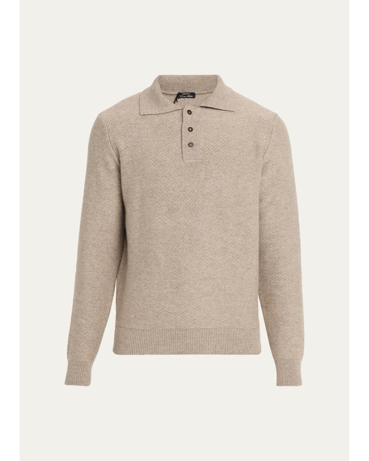 Men'S Cashmere Herringbone Polo Sweater