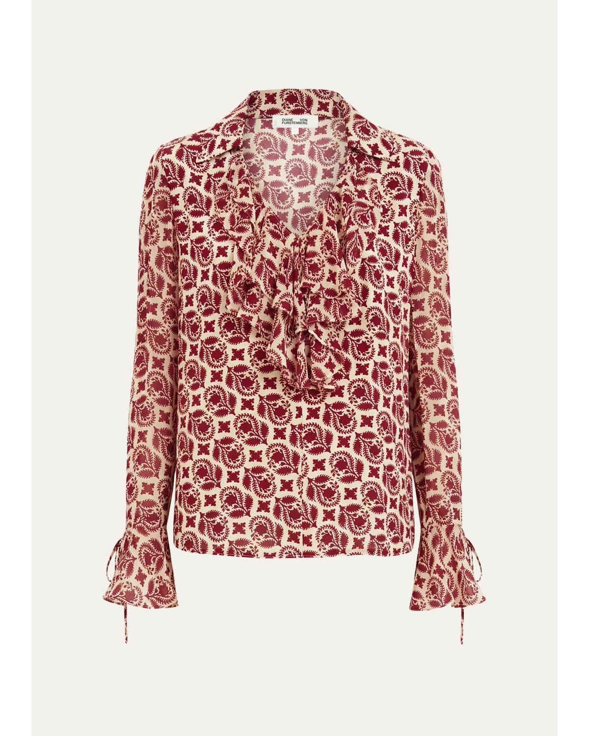 Lisette Floral Ruffle New Crepe Blouse