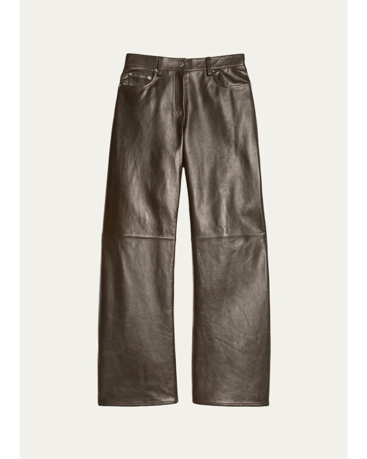 Helmut Lang Relaxed Leather Bootcut Pants In Dark Moss/black