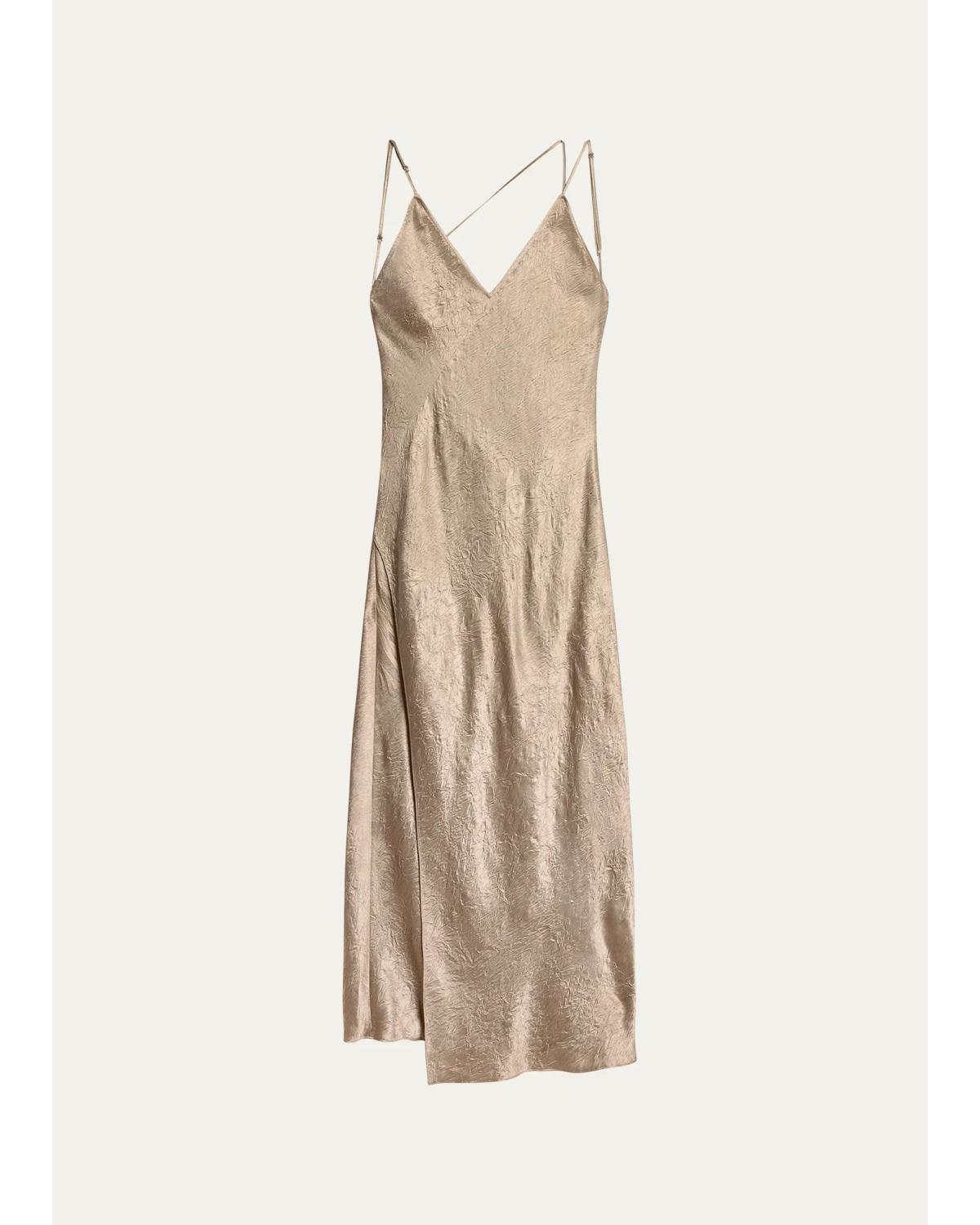 Crinkled-Effect Midi Slipdress