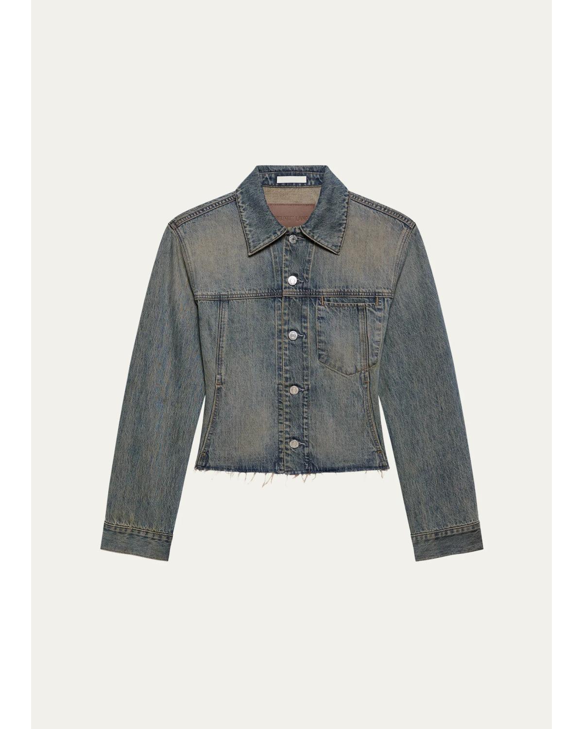 Helmut Lang Raw Hem Denim Trucker Jacket In Heavy Tinted Blue