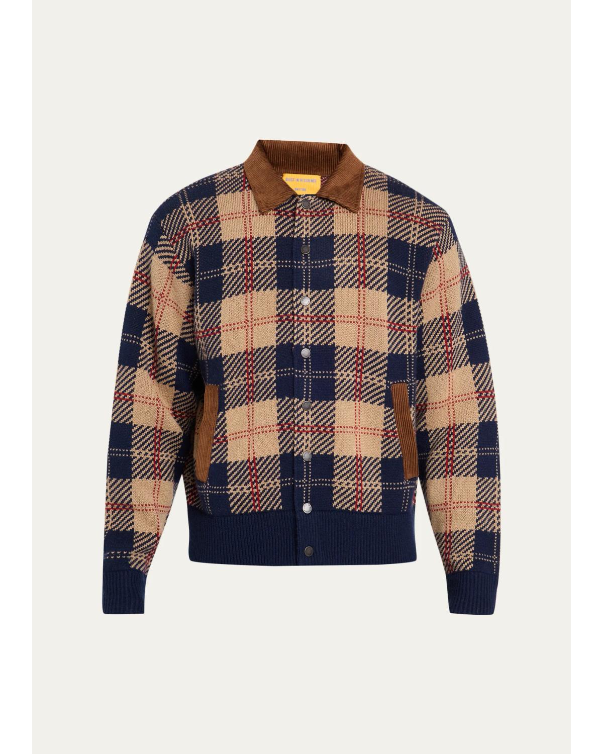 Men'S Plaid Wool-Cashmere Bomber Jacket
