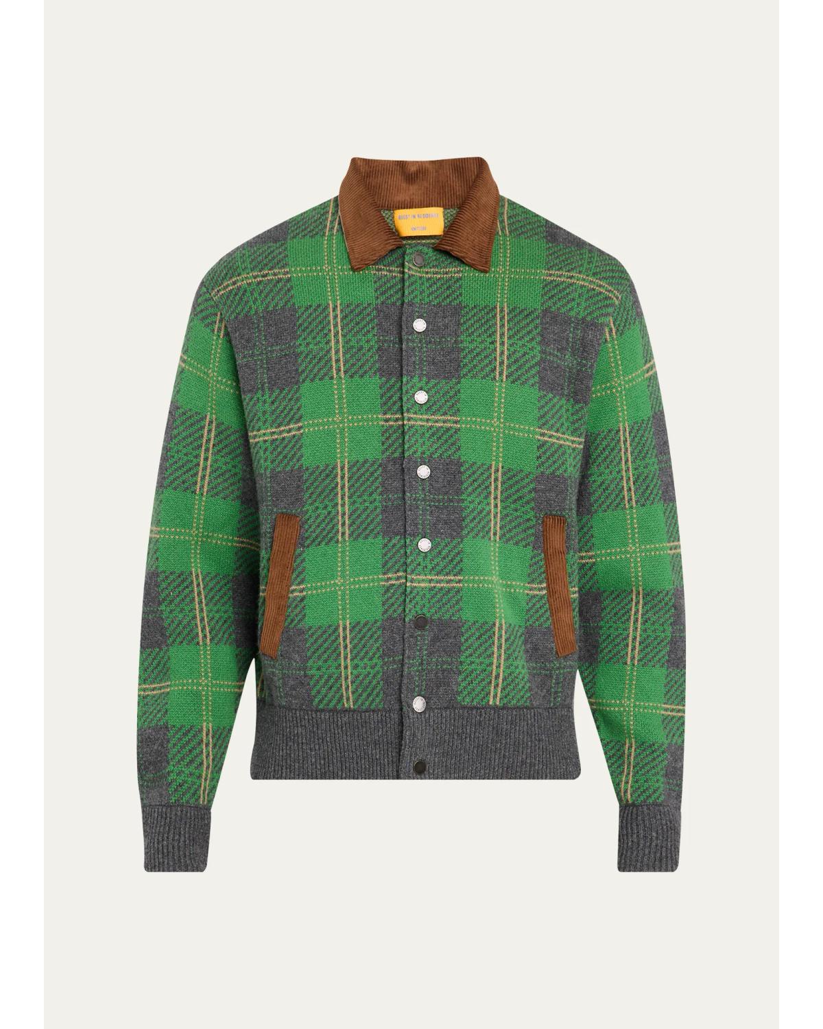 Men'S Plaid Wool-Cashmere Bomber Jacket