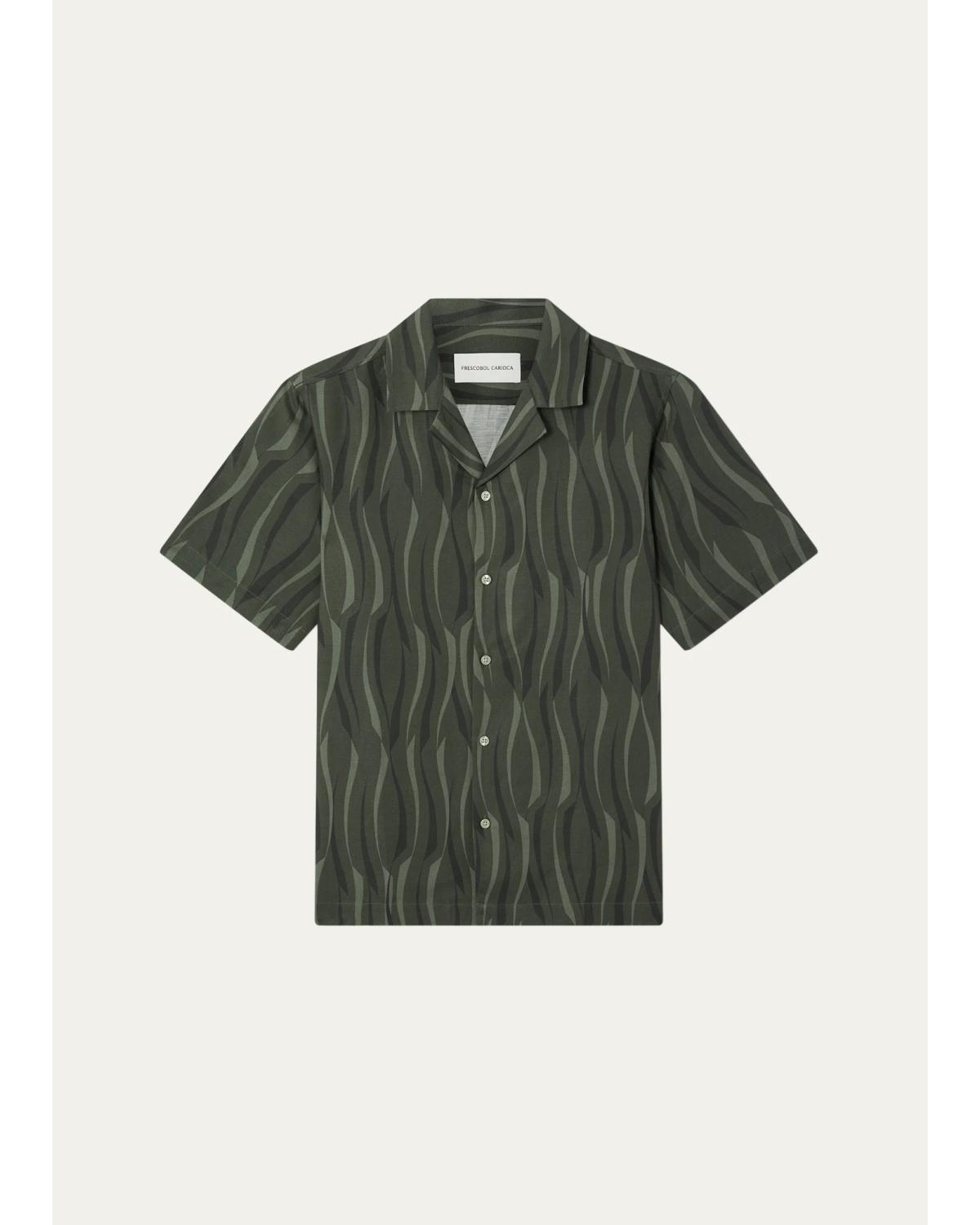 Men'S Abstract Lyocell And Linen Short-Sleeve Shirt