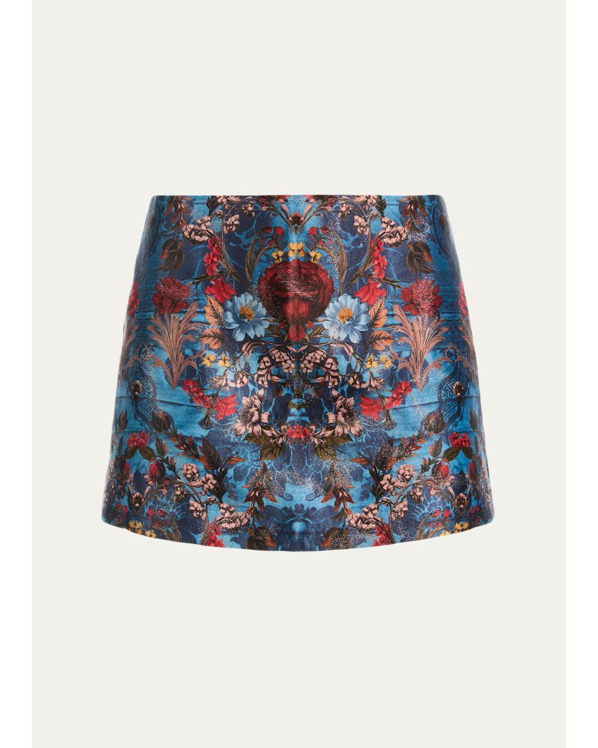 Alice + Olivia Mace High-rise Jacquard Mini Skort In Heartstrings Mineral Blue