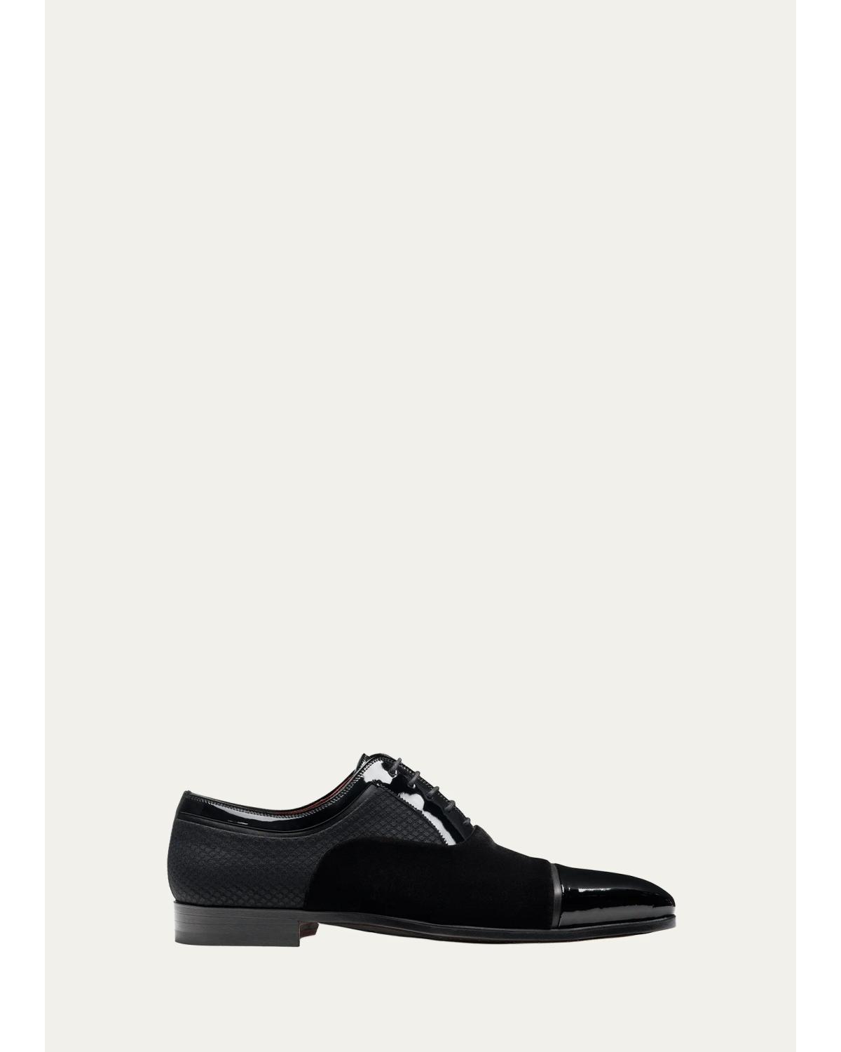 Men'S Obsidian Suede & Patent Leather Cap-Toe Oxfords
