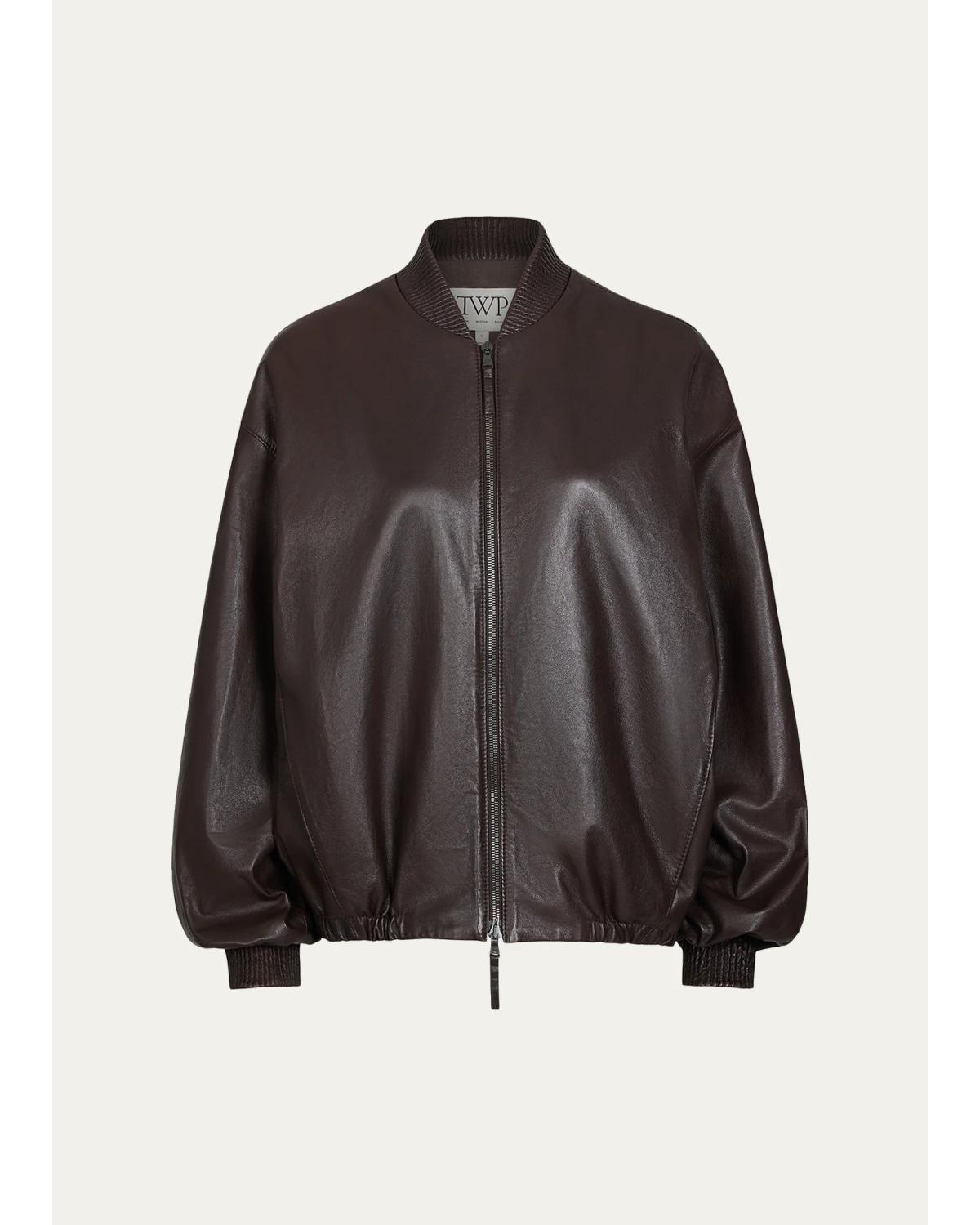 Bubble-Hem Leather Bomber Jacket