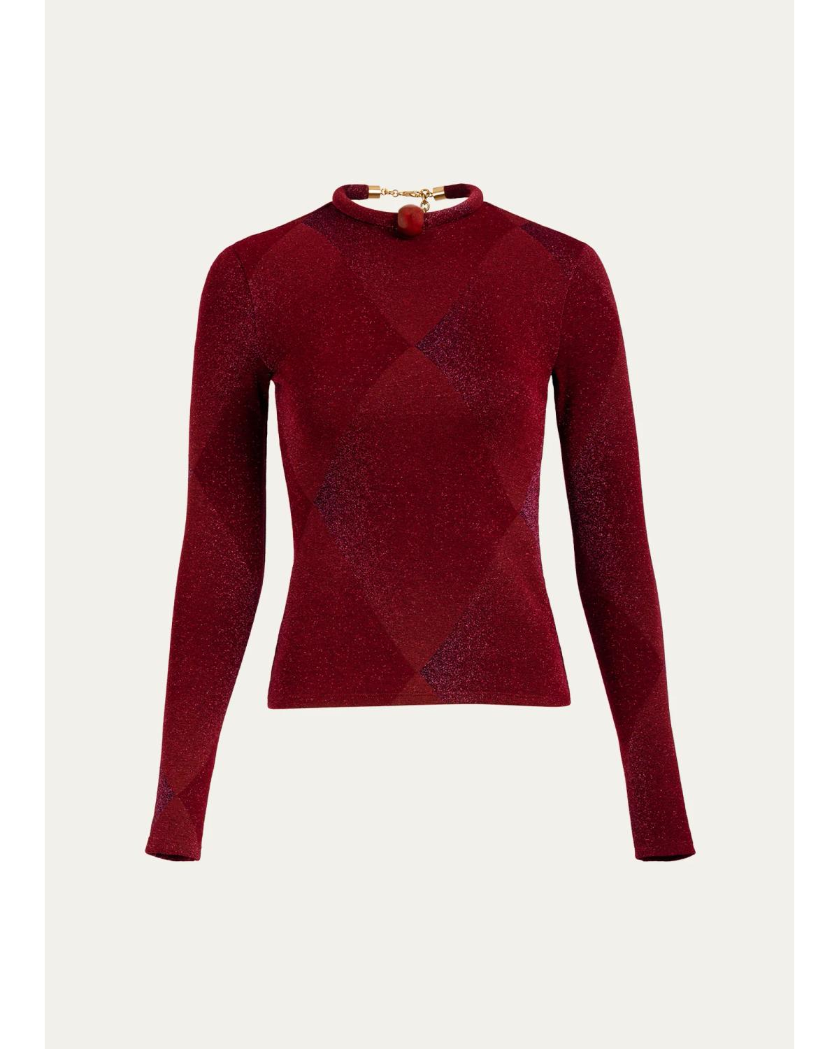 Lalia Metallic Diamond Velvet Long-Sleeve T-Shirt