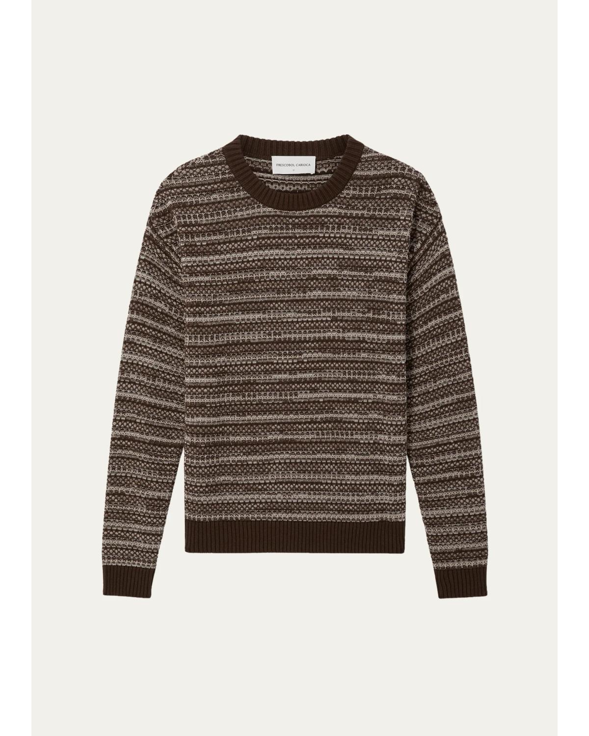 Men'S Cotton Jacquard Stripe Crewneck Sweater
