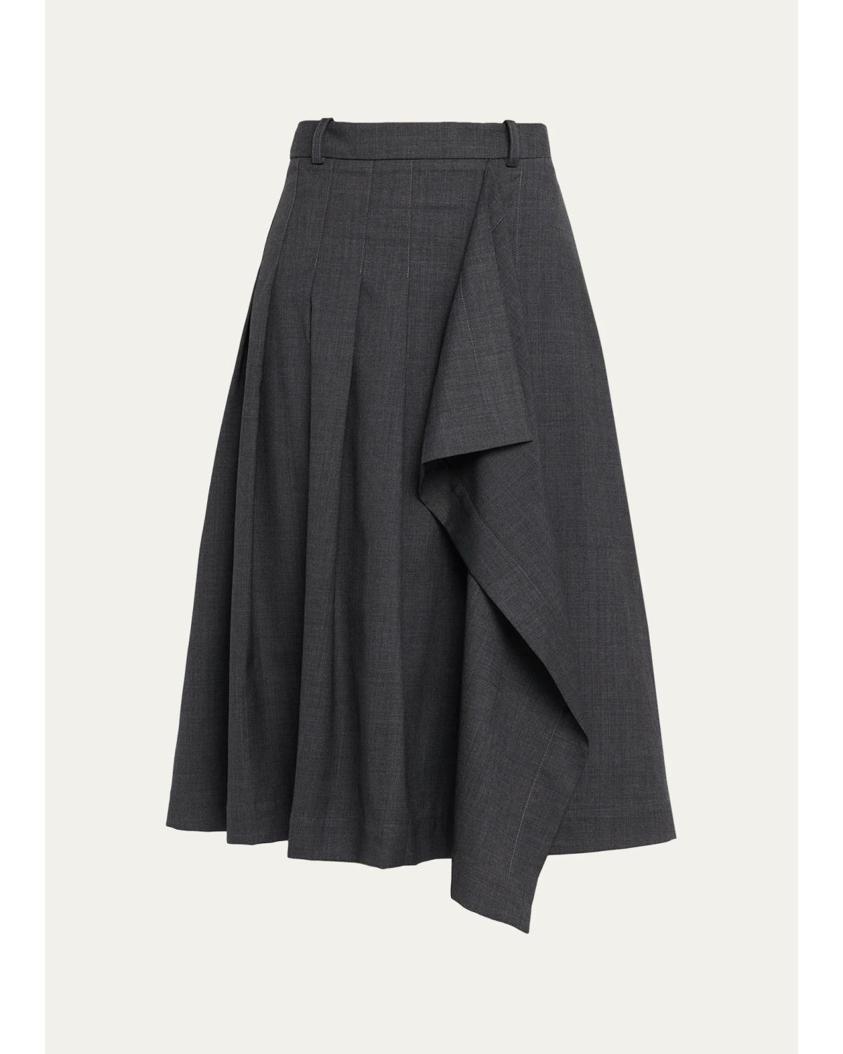 Monse Pleated Asymmetric Wrap Skirt In Dark Charc