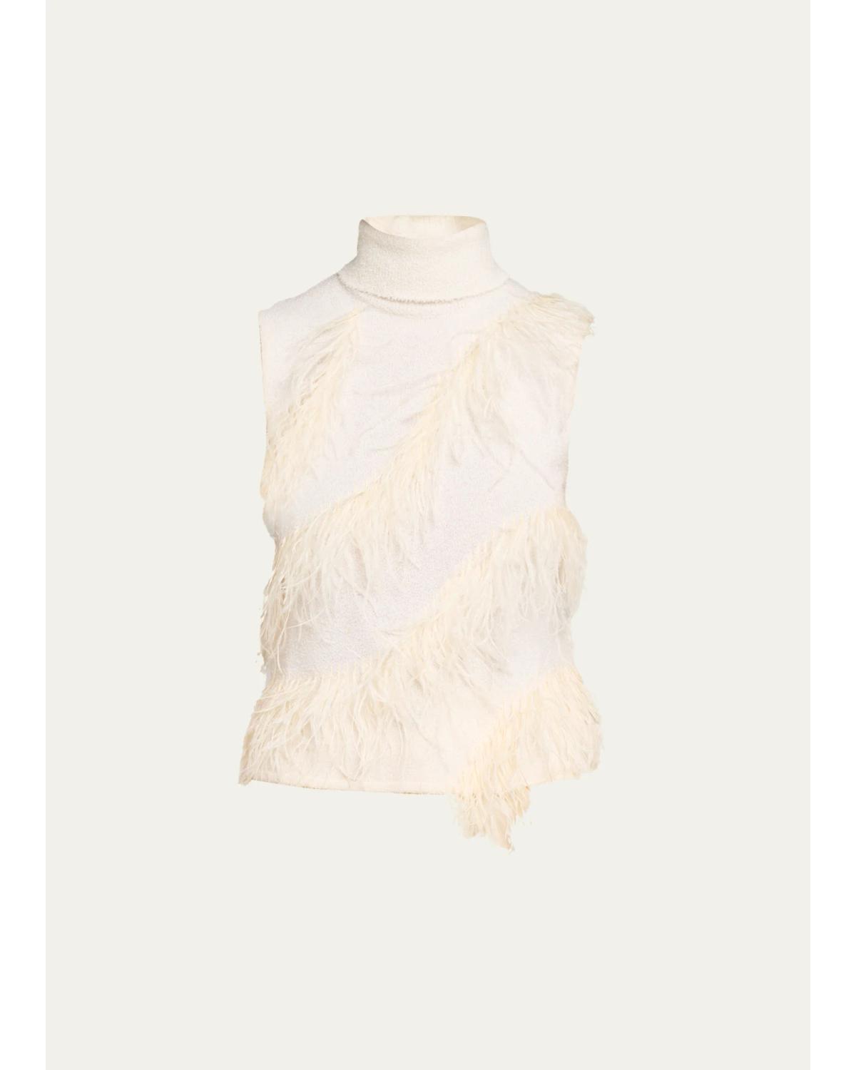 Elinor Sleeveless Feather Turtleneck Top