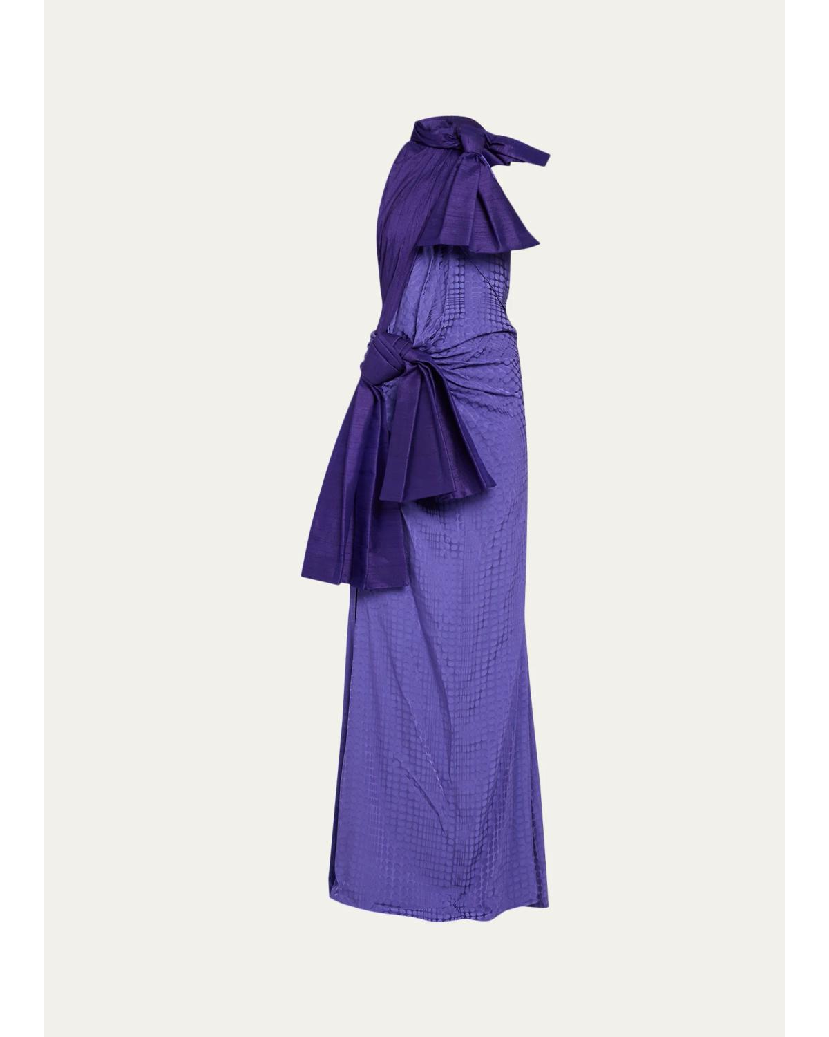 Christopher John Rogers Halftone Wiggle Dot Jacquard Gown In Blue