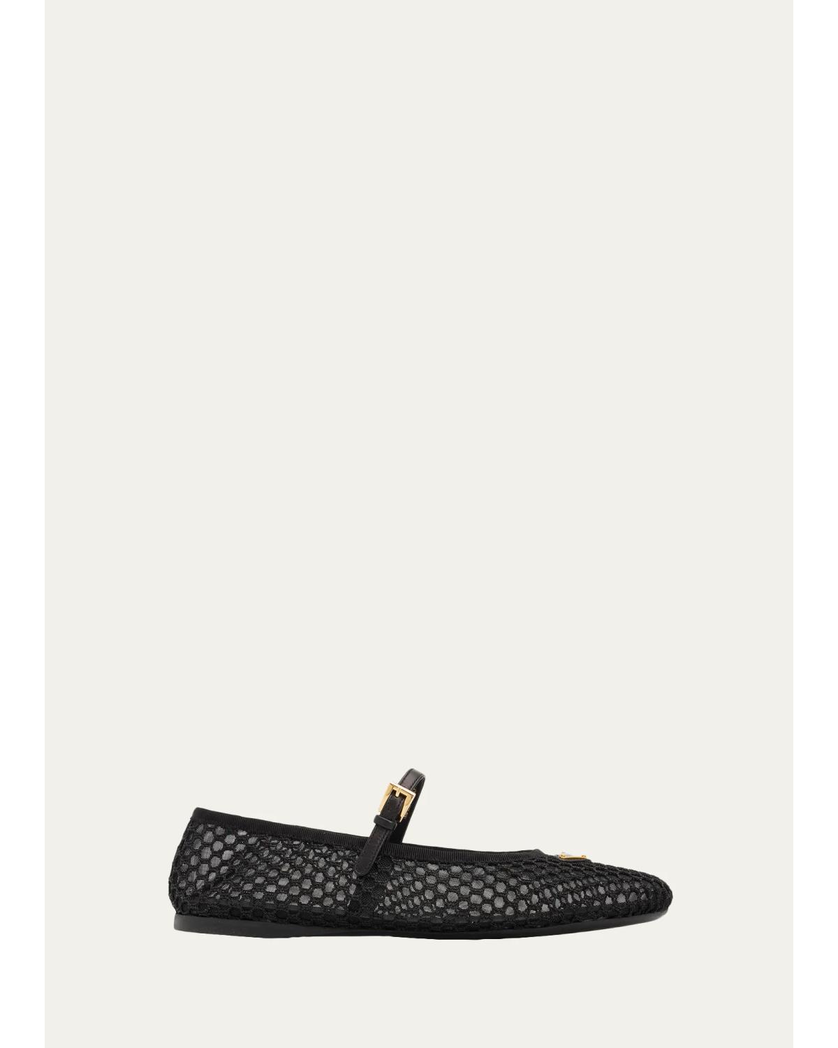 Triangle Logo Mesh Mary Jane Ballerina Flats