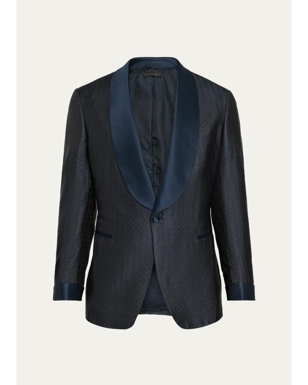 Men'S Wool Jacquard Shawl-Lapel Single-Button Dinner Jacket