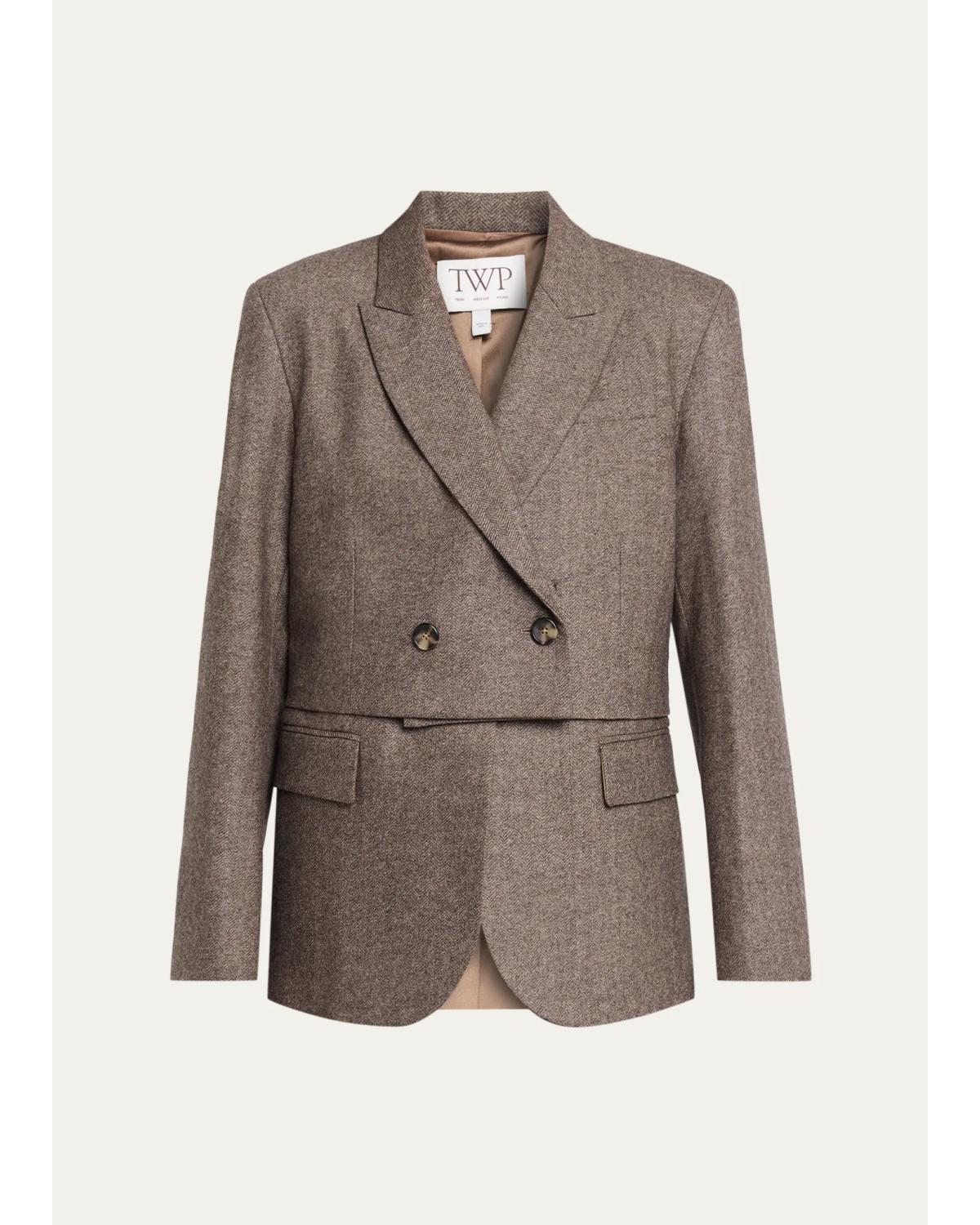 Twp Two-faced Herringbone Wool-cashmere Blazer In Pinecone Melange
