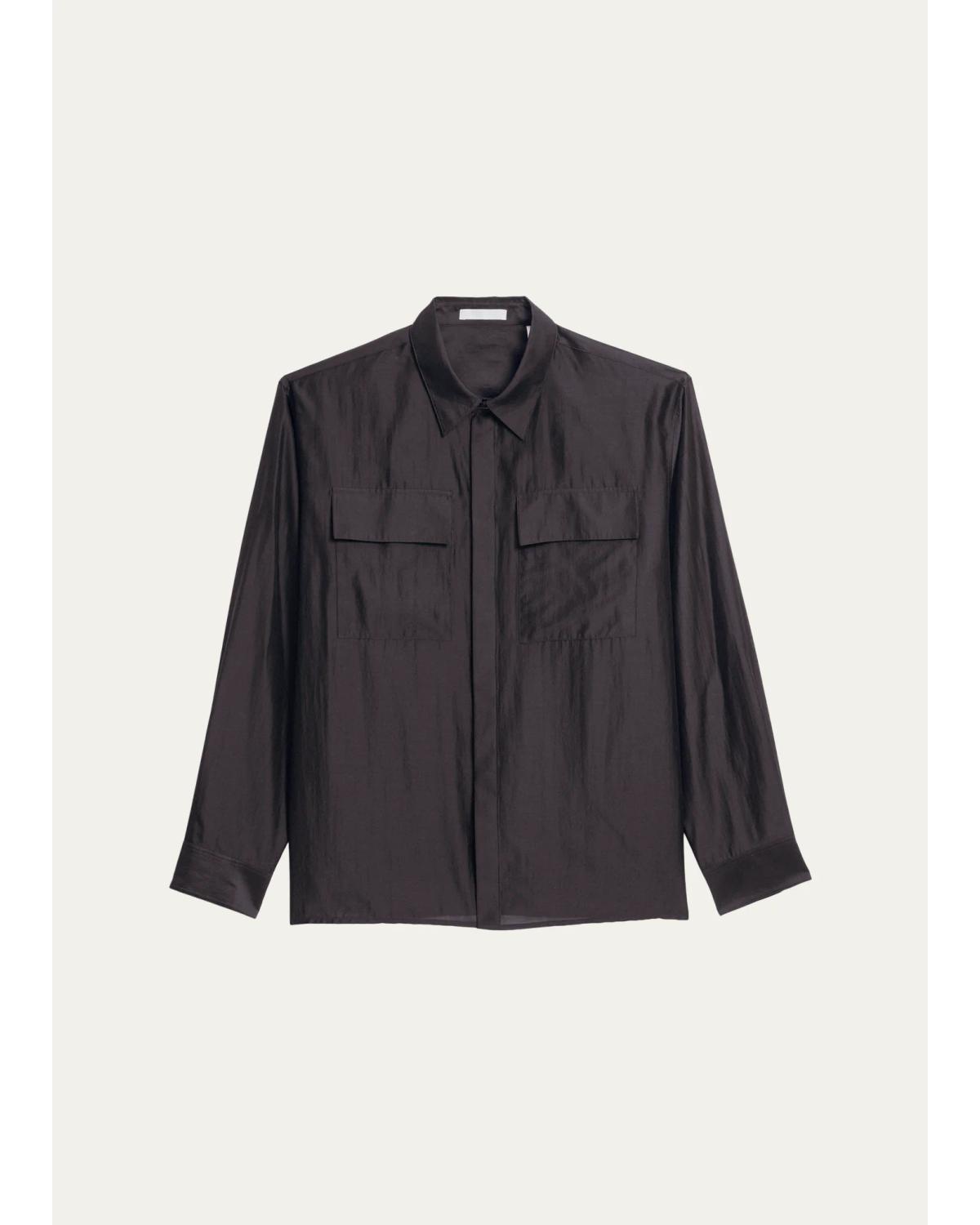 Men'S Sheer Cargo-Pocket Button-Front Shirt