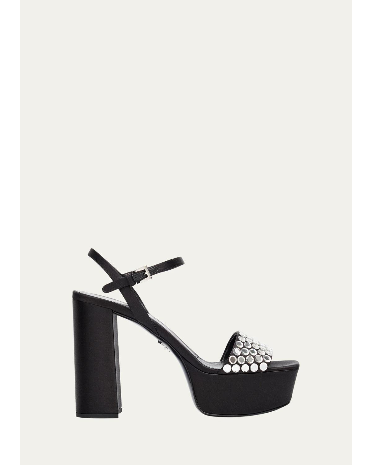 115Mm Crystal Satin Platform Sandals