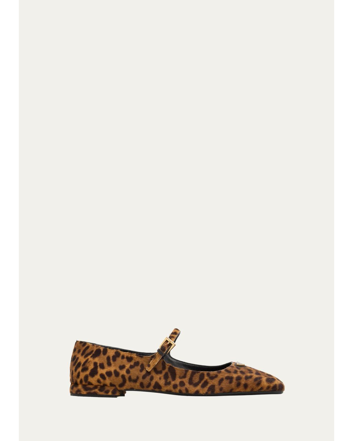 Leopard Calf Hair Mary Jane Ballerina Flats