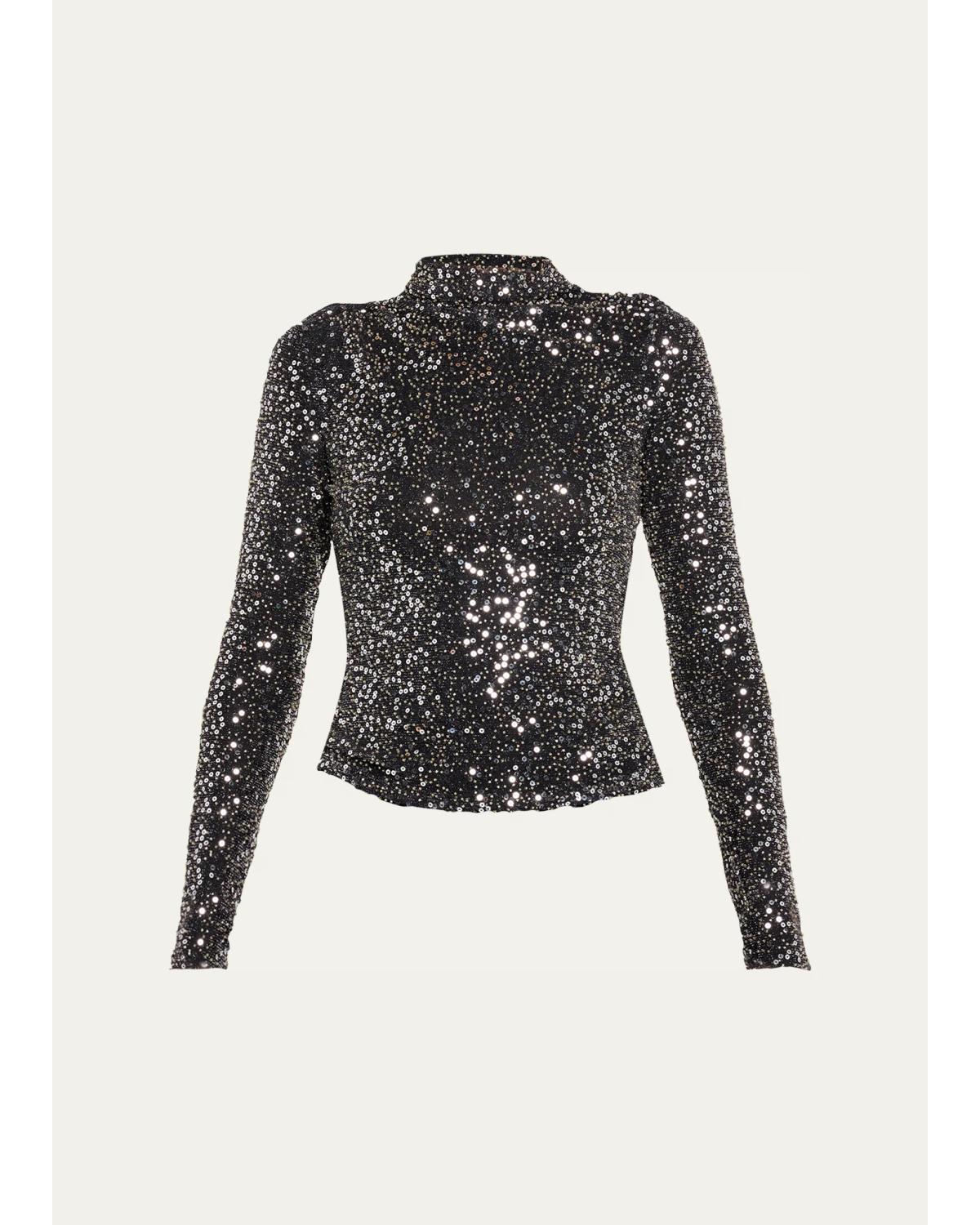 Lou Embellished Mesh High-Neck Top