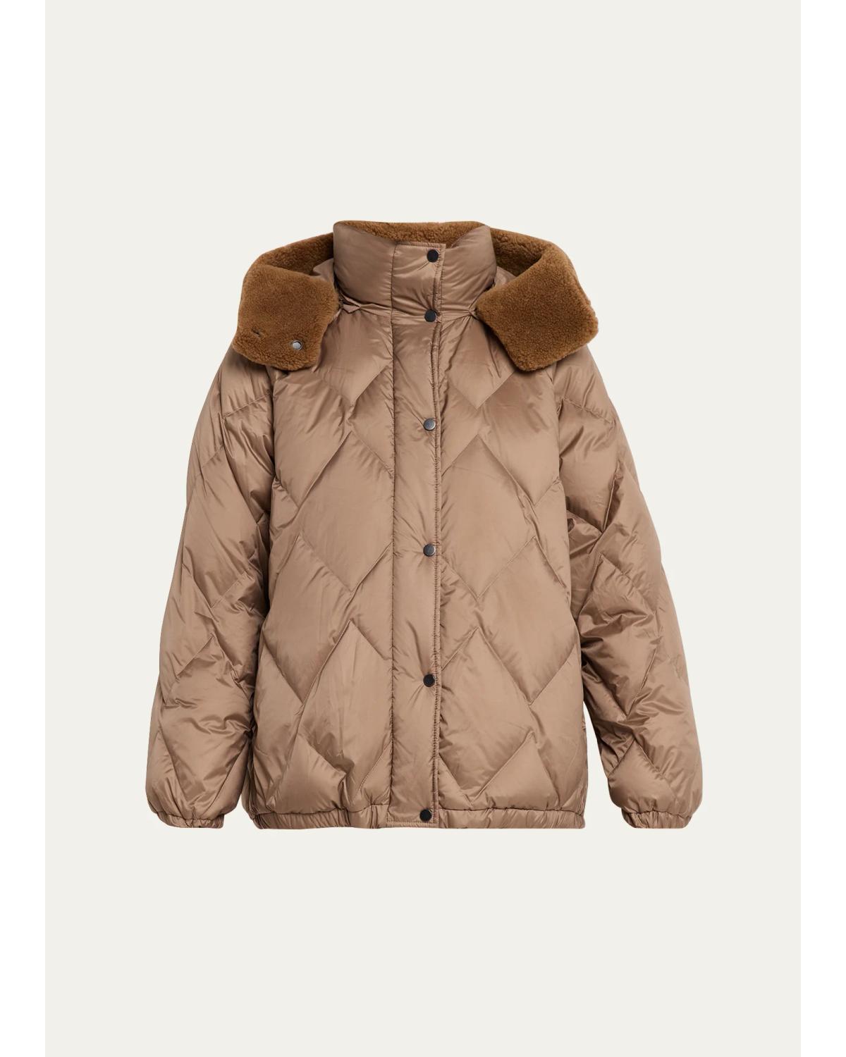 Superlight Matte Puffer Jacket With Detachable Lamb Shearling Hood