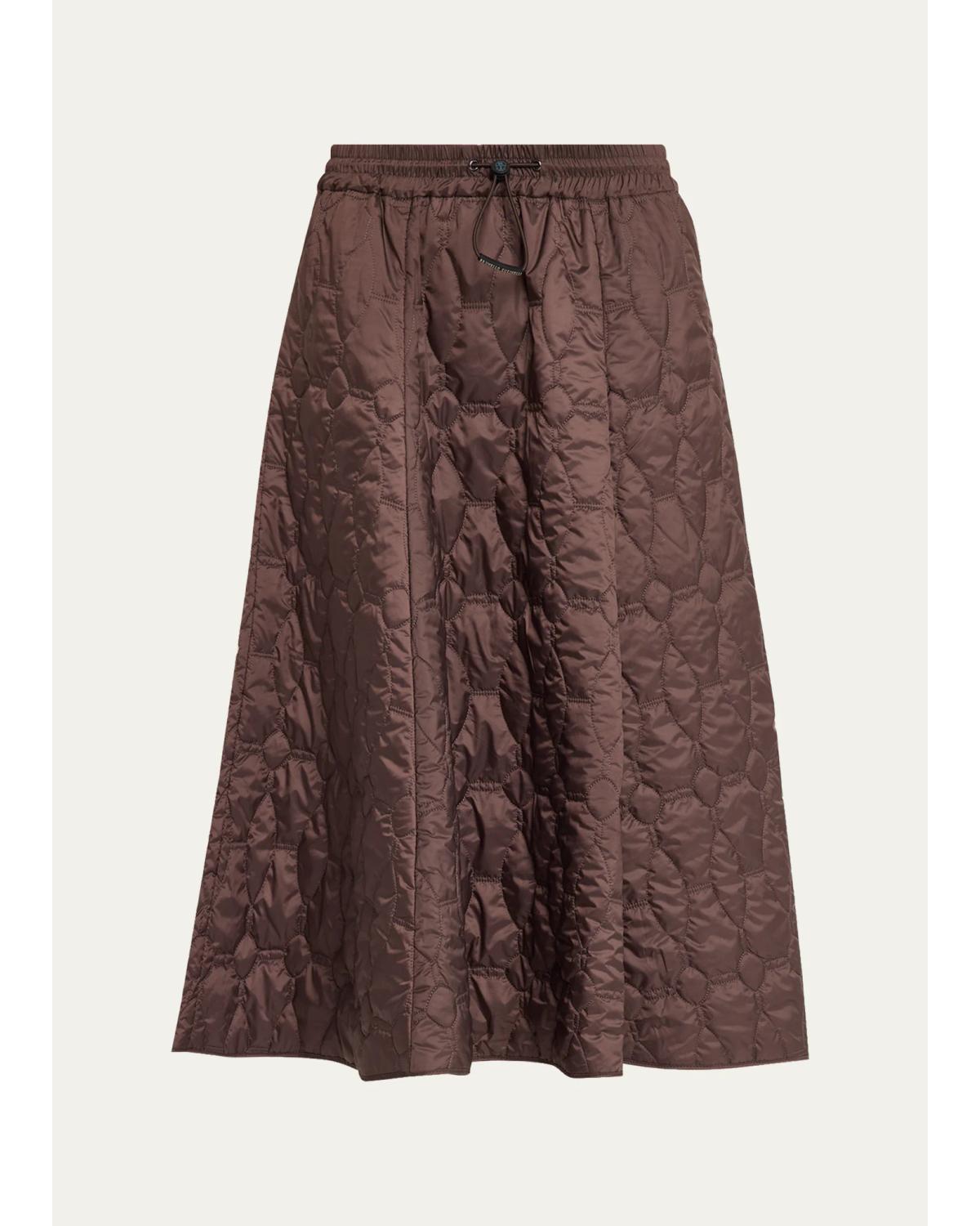 Brunello Cucinelli Quilted Volume A-line Midi Skirt In Burgundy