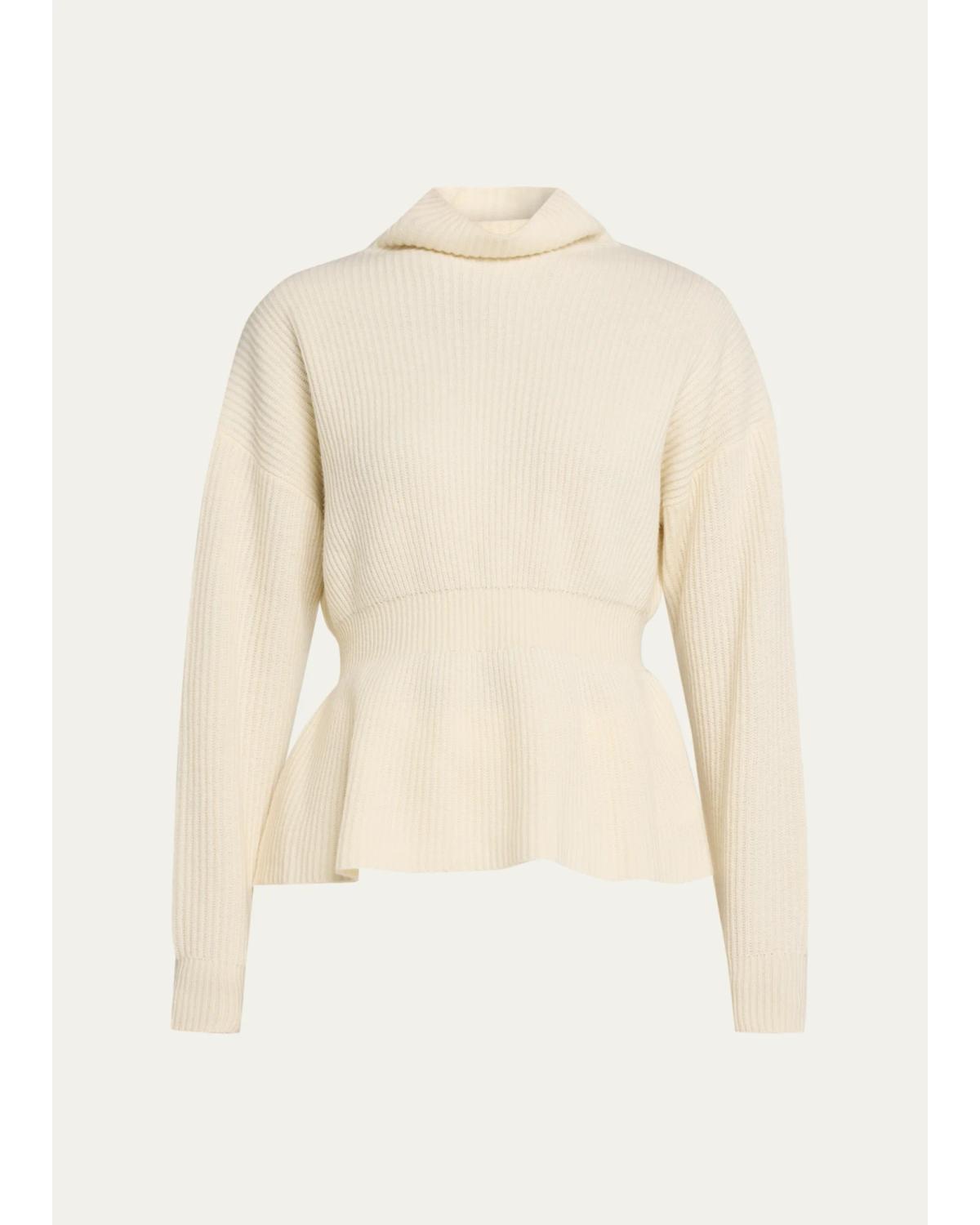 Mock-Neck Cinched-Waist Peplum Sweater